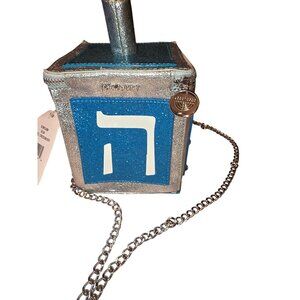 Betsey Johnson Mazel Blue Glitter Dreidel-Shaped Crossbody Bag With Chain Strap
